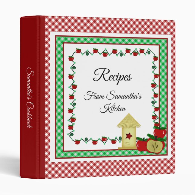 Classeur Country Red & White En vichy Recette Livre de rece (Devant/Côté)