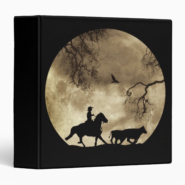 Classeur Country Western Cowboy et Pleine lune (Devant/Côté)