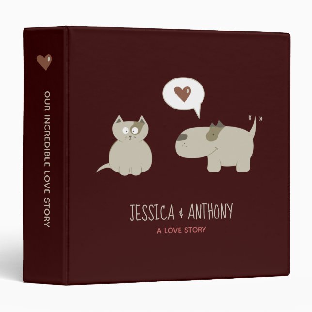 Classeur Couple de chat et de chien en caricature (Devant/Côté)