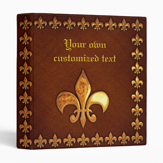 Classeur Couverture en cuir vieilli avec fleur de Lys doré  (Devant/Côté)