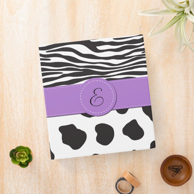 Classeur Cow Print, Cow Spots, Zebra Stripes, monogram (In Situ)