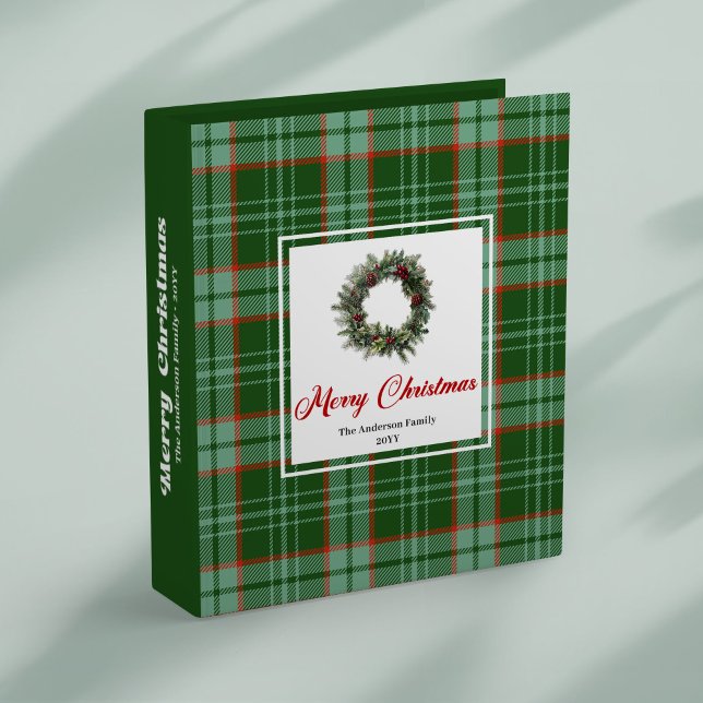 Classeur Cozy Christmas wreath in red green plaid photo   (Cozy Christmas wreath in red green plaid photo album)