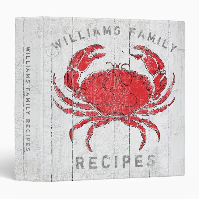Classeur Crabe côtier Nom de la mer Bois Patiné Recette (Devant/Côté)