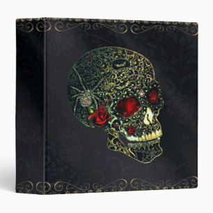 Classeur Crâne de araignée & Roses Glam Gothique Filigrane