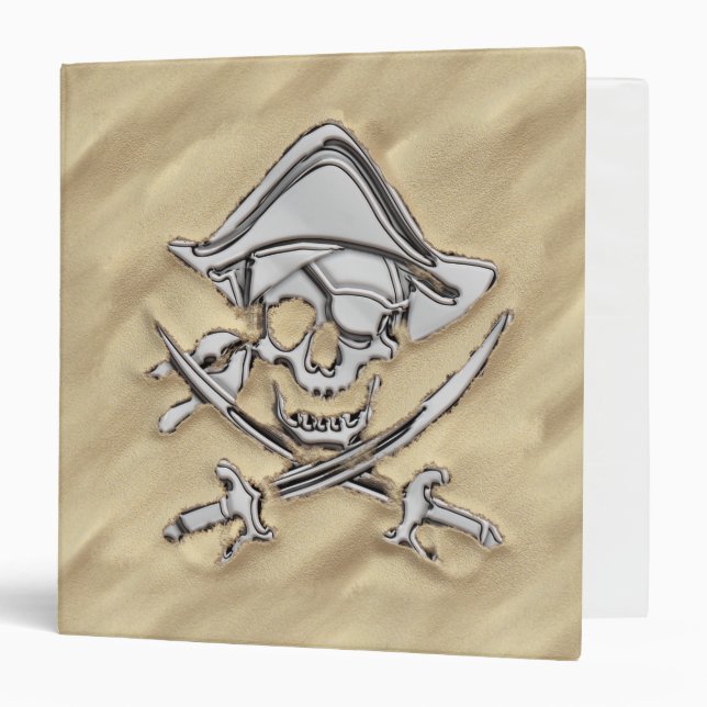 Classeur Crâne de pirate d'argent dans le décor de sable (Devant/Intérieur)