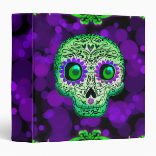Classeur Crâne de sucre lumineux fantaisiste vert et violet