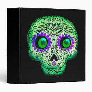 Classeur Crâne en Sucre Noir Lumineux Fantaisiste Vert & Vi