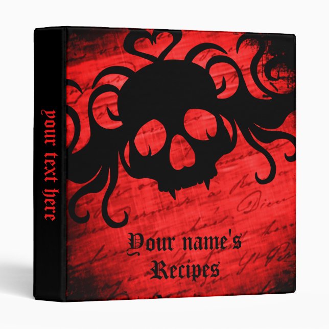 Classeur Crâne gothique rouge et noir (Devant/Côté)