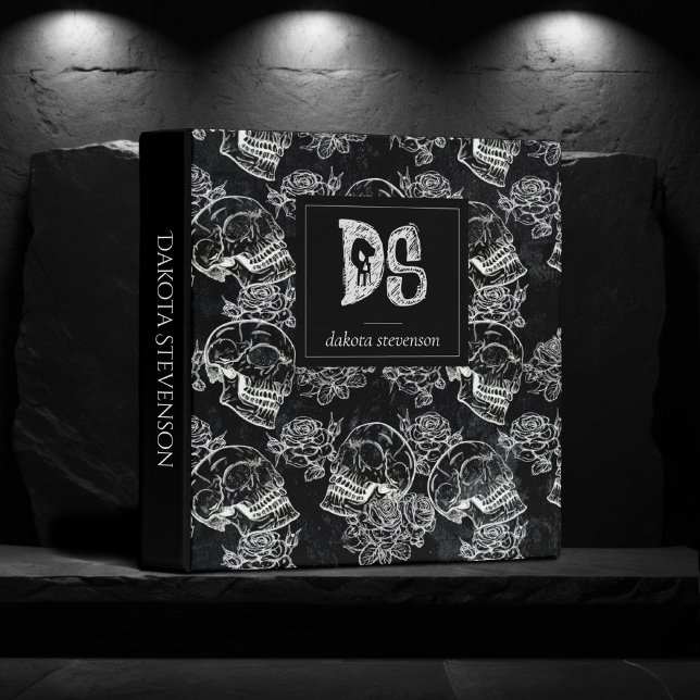Classeur Crâne Rose Craie | Marque de monogramme gothique f (Créateur téléchargé)