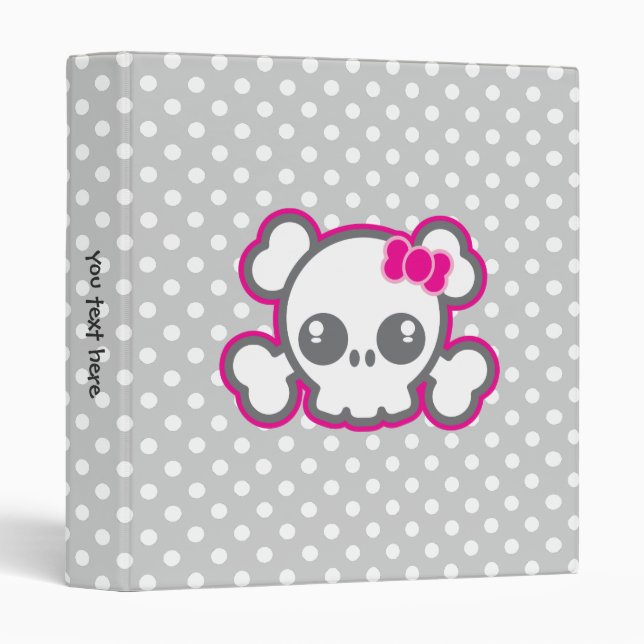 Classeur crâne rose Kawaii (Devant/Côté)