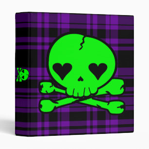 Classeur Crâne vert au néon de Kawaii sur le plaid pourpr