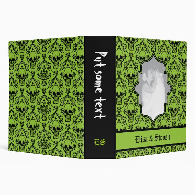 Classeur Crânes damask vert, noir Halloween mariage (Arrière-plan)