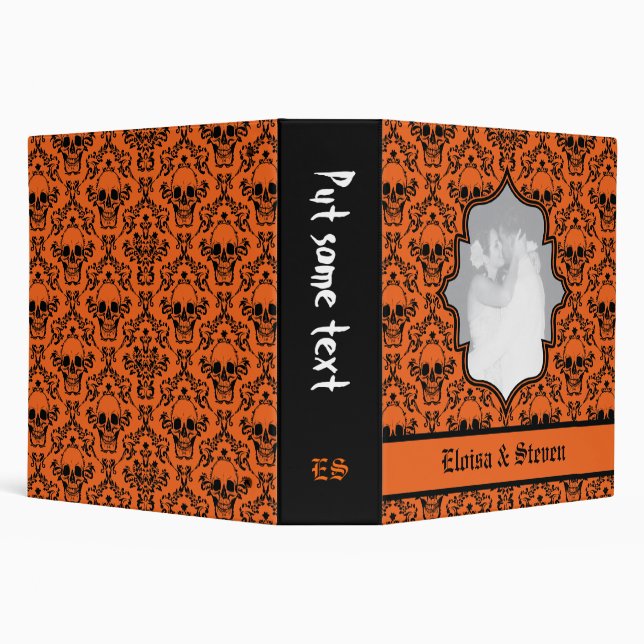 Classeur Crânes damassé orange noir Halloween mariage (Arrière-plan)