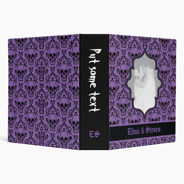 Classeur Crânes damassé violet noir mariage Halloween (Arrière-plan)