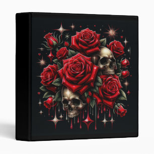 Classeur Crânes dorés et roses rouges scintillent Glamour g