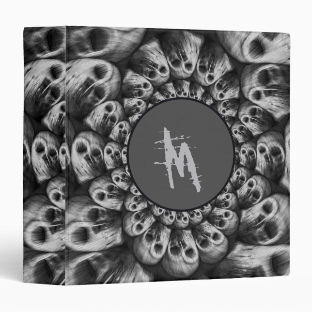 Classeur Crânes éffrayants Monogramme Noir et blanc Abstrai (Devant/Côté)