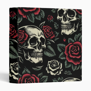 Classeur Crânes et roses rouges florale gothique