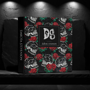 Classeur Crânes et roses rouges   Monogramme gothique moder