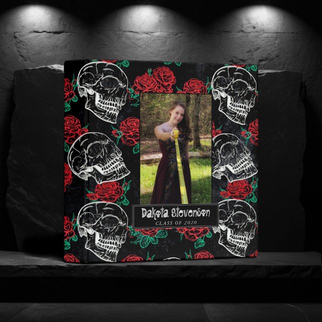 Classeur Crânes et roses rouges | Photo moderne Goth Glam G (Créateur téléchargé)