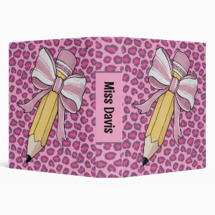 Classeur Crayon coquette mignon avec arc rose et léopard 3