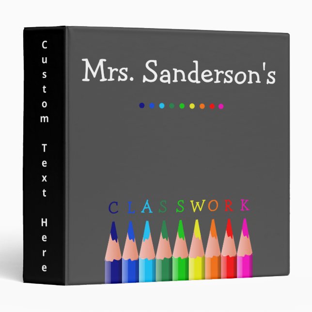 Classeur Crayon couleur noir de retour à l'école (Devant/Côté)