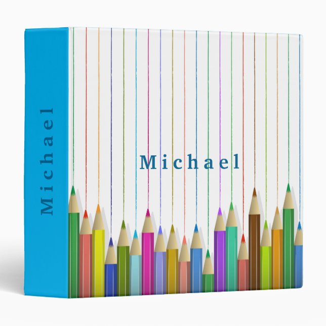 Classeur Crayons de couleur personnalisés Retour à l'école  (Devant/Côté)