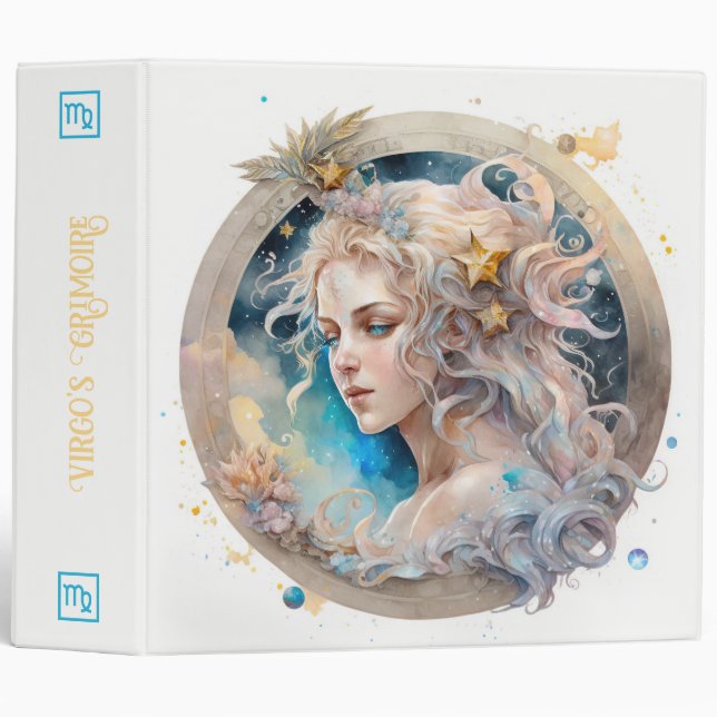 Classeur Créez votre propre Gold & Blue Mystical Virgo Zodi (Devant/Côté)