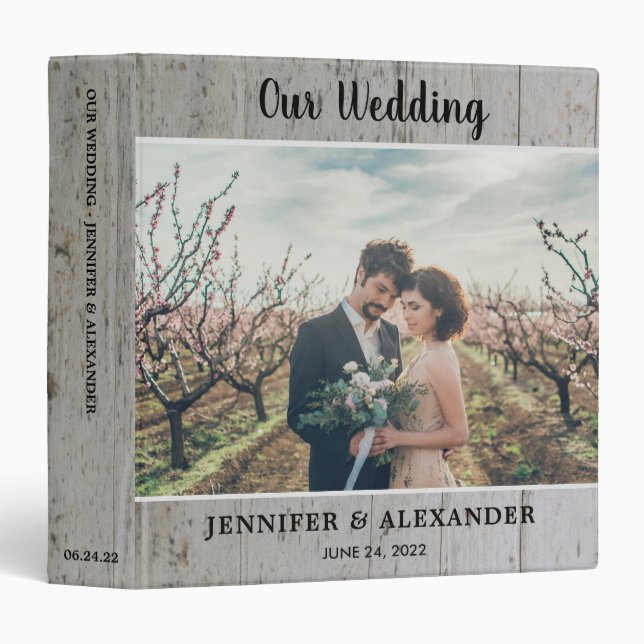 Classeur Créez votre propre mariage photo en bois rustique (Devant/Côté)