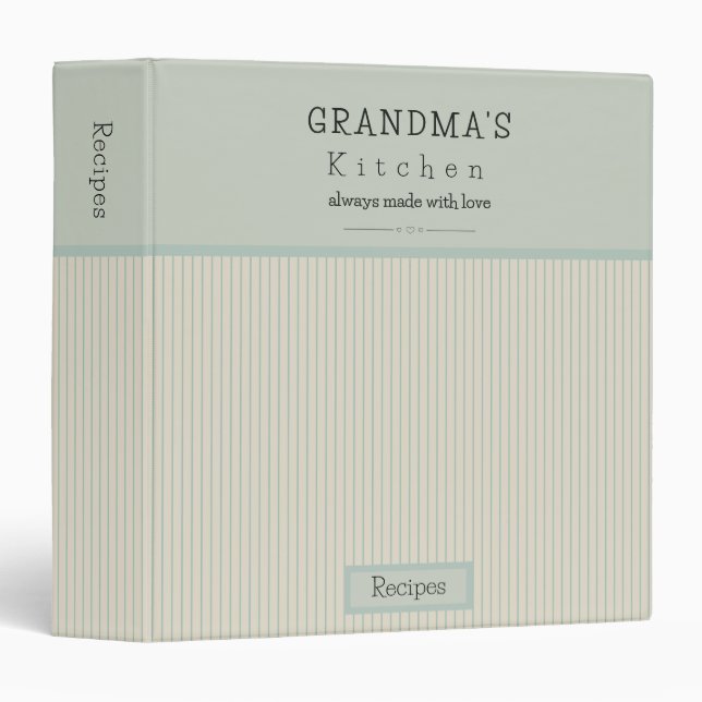 Classeur Crème de cuisine de grand-mère et recette rayée bl (Devant/Côté)