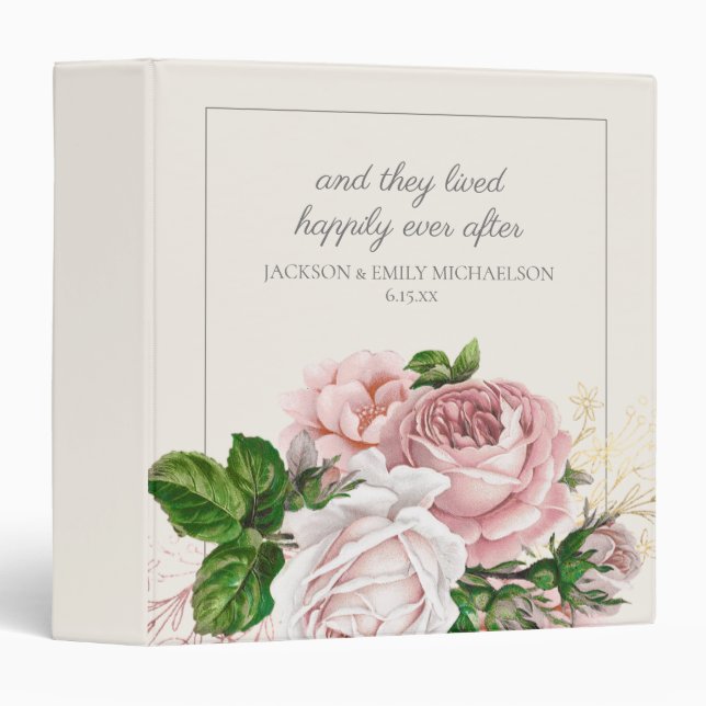 Classeur Crème Florale Rose Brousse Mariage Heureux Jamais  (Devant/Côté)