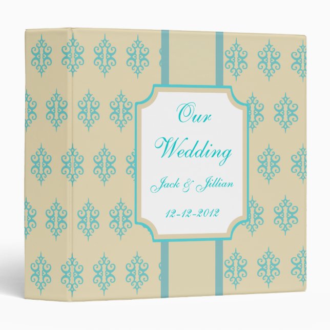 Classeur Crème personnalisée et album Mariage Turquoise (Devant/Côté)