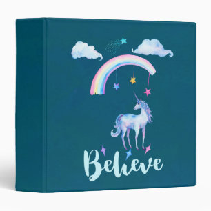 Classeur Croire avec une licorne sous un arc-en-ciel