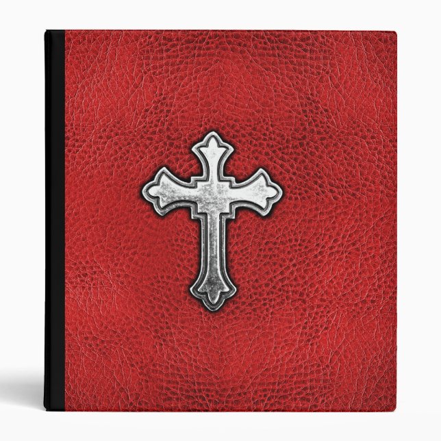 Classeur Croix en métal sur le cuir rouge (Devant)