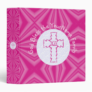 Classeur Croix en zigzag rose vif sur fond blanc et rose ch