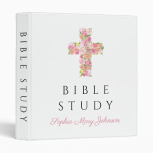 Classeur Croix religieuse rose personnalisée