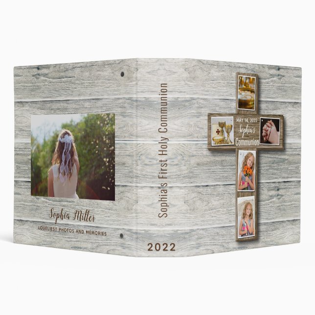 Classeur Croix Rustique Bois Première Communion Sainte Phot (Arrière-plan)