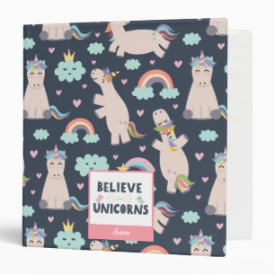 Classeur Croyez en Unicorns Bleu et Rose fille Motif enfant