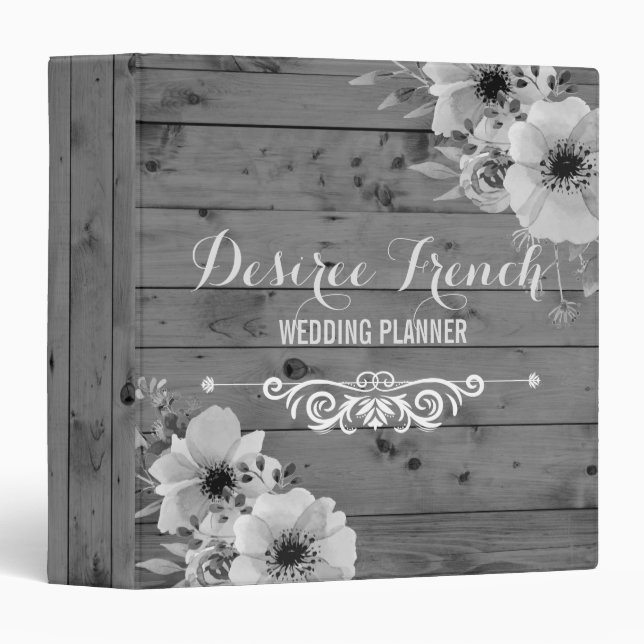 Classeur Cru en bois gris rustique de wedding planner (Devant/Côté)
