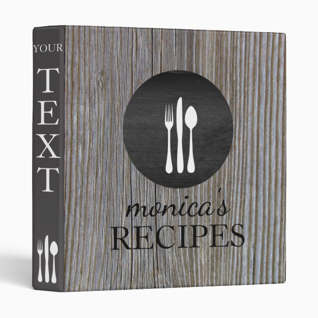 Classeur Cru en bois rustique gris de cuisine de recette (Devant/Côté)