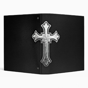 Classeur Crucifix métallique sur le cuir noir