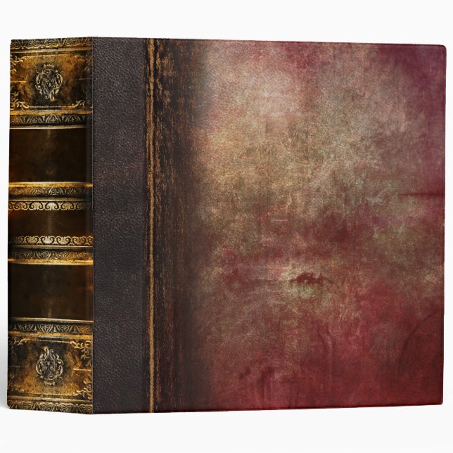 Classeur Cuir antique antique rustique de rouge de Faux de (Devant/Côté)