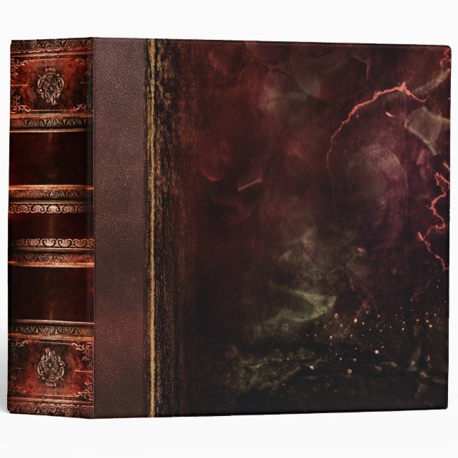 Classeur Cuir antique antique rustique de rouge de Faux de (Devant/Côté)