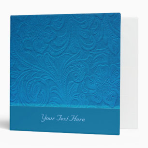 Classeur Cuir Bleu -Design Floral Embossé