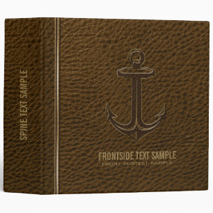 Classeur Cuir Brown vintage, Ancre nautique Accent or