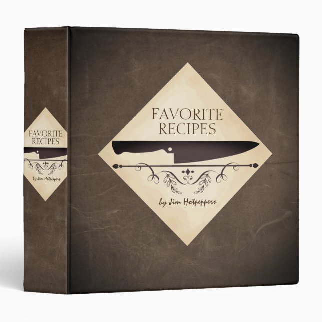 Classeur Cuir Faux cuisiniers couteau recettes livre de cui (Devant/Côté)