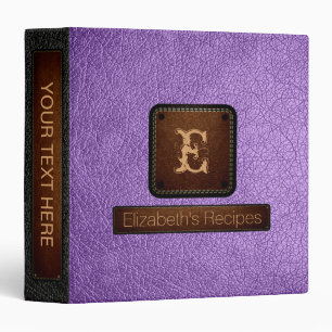Classeur Cuir Lavande Clair Élégant Monogramme