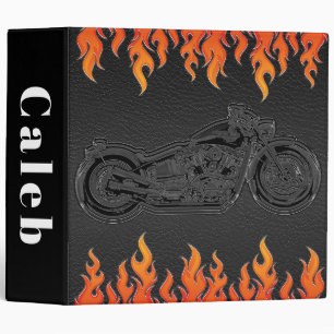 Classeur Cuir noir flammes orange feu chaud moto