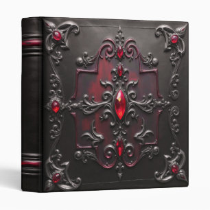 Classeur Cuir noir gothique vampire à bijoux rouges