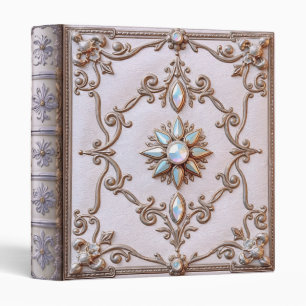 Classeur Cuir Rose Rococo Fantaisie Orné de Bijoux
