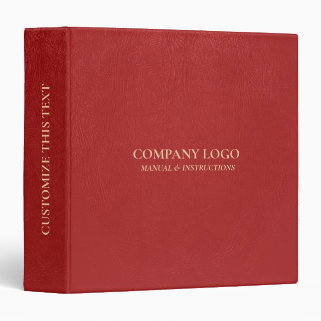 Classeur Cuir Rouge Avec Typographie D'Or Personnalisée (Devant/Côté)